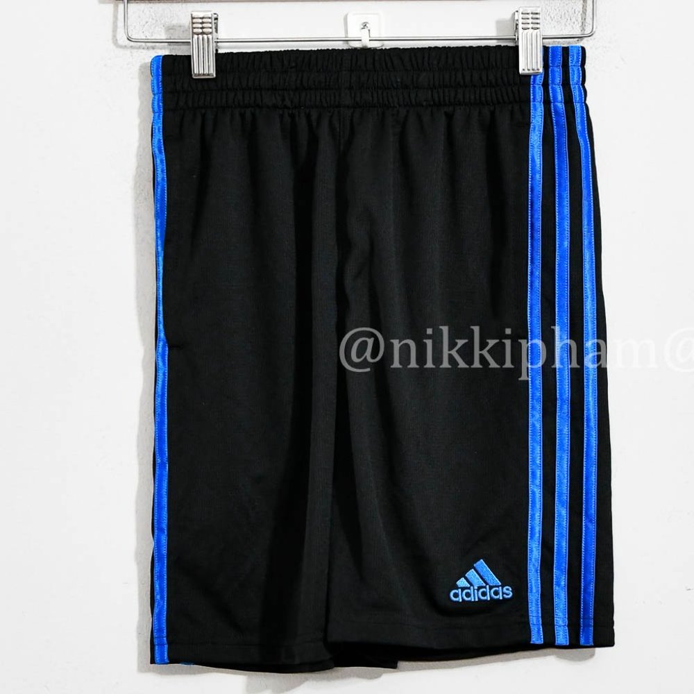 Brand new adidas Youth  active shorts in black ( no tag)/ blue - Picture 4 of 7